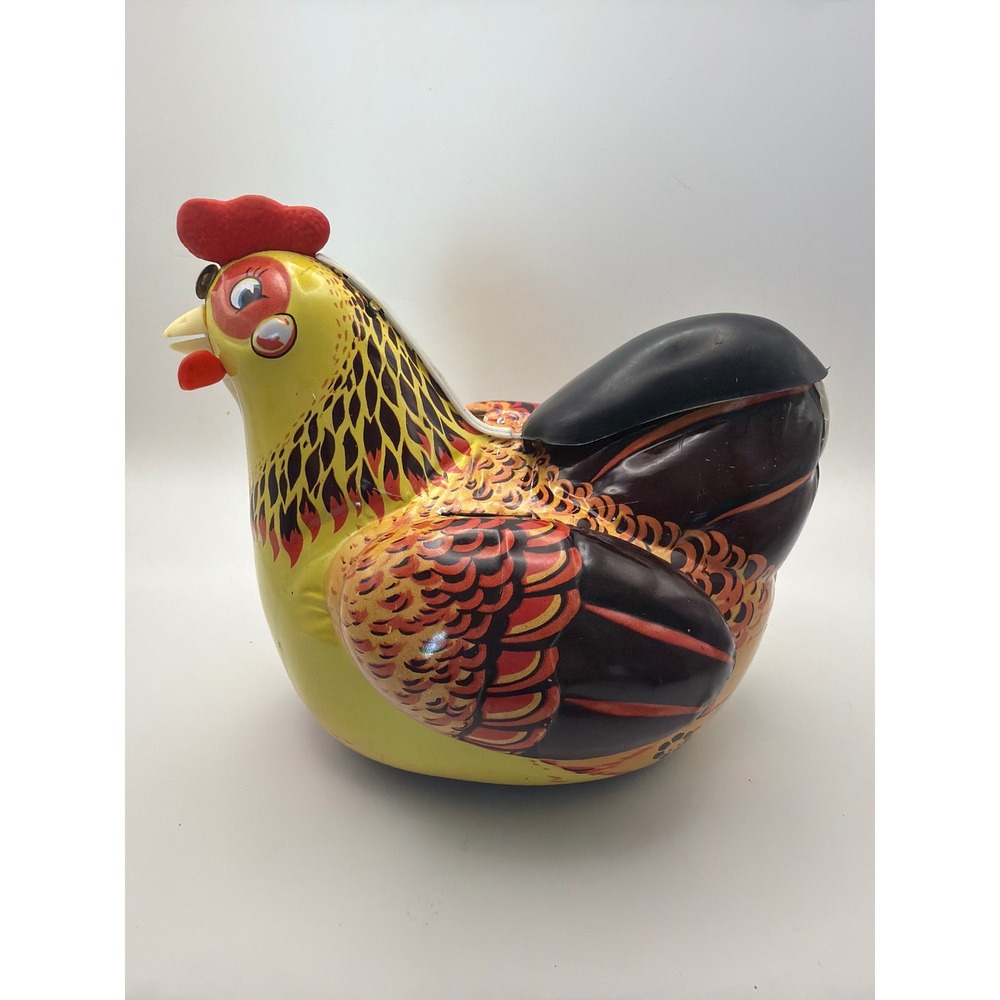 Vintage Tin Hen Laying Eggs Battery Operated Toy with Box and 4 Eggs - Picture 4 of 8